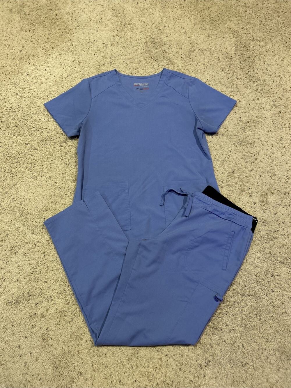 Grey’s Anatomy Scrub Set size L Top/Pant + Spandex Stretch Blue Barco G26